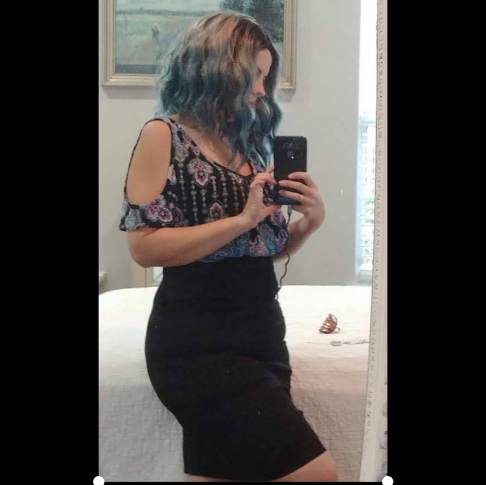 NicoleMiller y2k turquoise kaleidoscope cold shoulder curvy bandage dress size 8